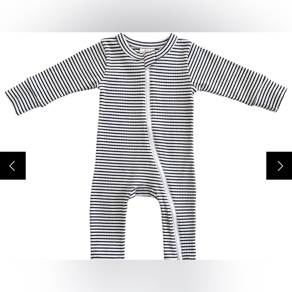 SIIX Organic Cotton Ribbed Blue Stripe Footie Pajama Onesie Two-Way Double Zip